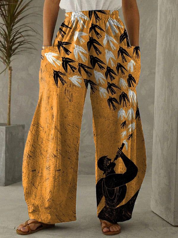 Siandu Artistic black ethnic style fashion printed casual trousers